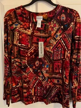 Chico's Beautiful Urban Boho Abstract Print Long Sleeve Top - Chicos size 2